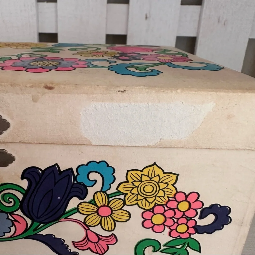 Vintage Japanese Ballerina Music Box Jewelry Box Floral Wood Spinning Dancer